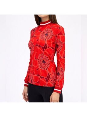 Like New Bogner Madeline Red Floral Print Long Sleeve Base Layer Top size 14